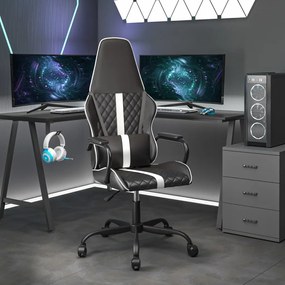vidaXL Cadeira gaming couro artificial preto e branco