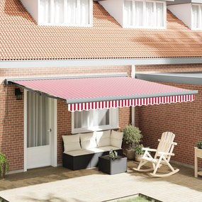 vidaXL Toldo Retrátil Manual Listrado Vermelho e Branco 400x300 cm