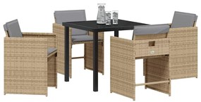 Conjunto de Jantar de Jardim de 5 Peças com Almofadas em Rattan Sintét