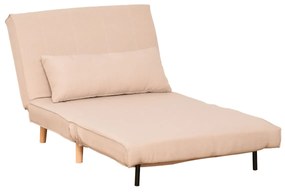 Sofá-cama estofado individual com almofada acolchoada e encosto ajustável em 3 posições Pernas dobráveis ​​ocultas 95x95x80 cm bege