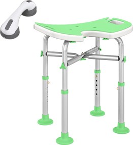 HOMCOM Banco de Duche, Altura Ajustável 39-51,5 cm, Barra de Apoio com Ventosa, Patins com Ventosa, Verde | Aosom Portugal