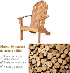 Cadeira de jardim de madeira de acácia Adirondack ergonómica para varanda e piscina 69 x 88 x 103 cm Natural