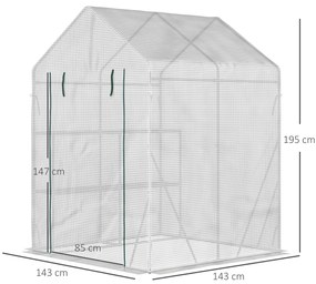 Estufa de Jardim 143x143x195 cm Estufa de Aço com 2 Prateleiras e Port