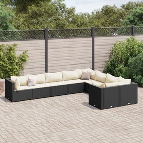 vidaXL 9 pcs conjunto de sofás p/ jardim c/ almofadões vime PE preto
