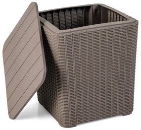 Baú de arrumação para exterior 43 L Caixa de arrumação em vime Resina Baú de jardim com tampa amovível Mesa lateral de arrumação de jardim para terraç