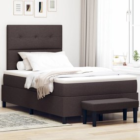 Cama Box Spring com Colchão &amp; Banco Castanho Escuro 120x190 cm Tecido
