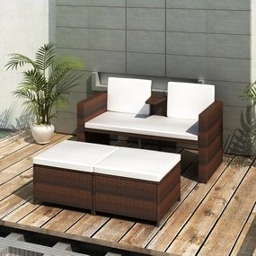 vidaXL 4 pcs conjunto lounge jardim c/ almofadões vime PE castanho