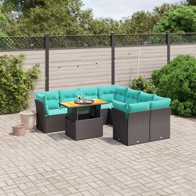 vidaXL 9 pcs conjunto de sofás p/ jardim c/ almofadões vime PE preto