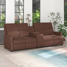 vidaXL Sofá reclinável 4 lugares c/ suporte copos couro art. castanho
