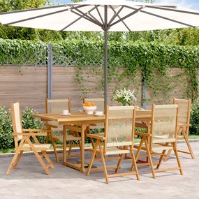 vidaXL 7 pcs conj. jantar p/ jardim polipropileno/madeira maciça bege