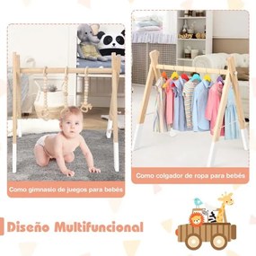 Ginásio para bebés com brinquedos para dentição Desenvolvimento cerebral dobrável em madeira para crianças +3 meses 62 x 45 x 60 cm Branco
