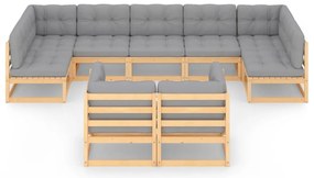 9 pcs conjunto lounge de jardim c/ almofadões pinho maciço