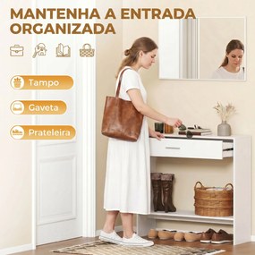 Consola de Entrada com Espelho, Gaveta e Prateleira para Hall, 91,5x27,9x85,5 cm, Branco