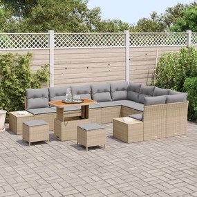 Conjunto de Sofá de Jardim de 12 Peças com Almofadas Bege Rattan Sinté