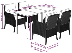 5 pcs conjunto de jantar p/ jardim c/ almofadões cinzento claro