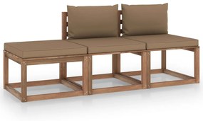 3067304 vidaXL 3 pcs conjunto lounge de paletes c/ almofadões pinho impregnado
