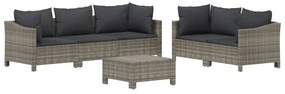 6 pcs conjunto lounge de jardim c/ almofadões vime PE cinzento