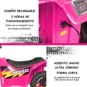 Moto 4 para crianças bateria 6V, veículo motorizado com design moderno 73 x 40 x 44,5 cm Rosa