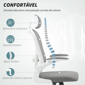 Cadeira de Escritório Giratória com Altura Ajustável Apoio para a Cabeça e Suporte Lombar Ajustáveis 58x63x115-125 cm Cinza