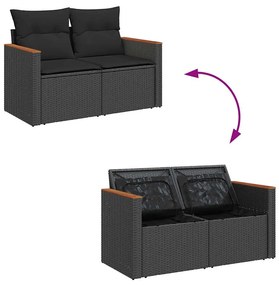 8 pcs conjunto sofás jardim com almofadões vime PE/acácia preto