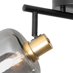 Foco de teto preto com dourado e vidro fumê 2 luzes - Zuzanna