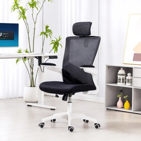 Cadeira de escritório ergonómica, cadeira de escritório, braços rebatíveis, apoio lombar, apoio para a cabeça, 60 x 63 x 120 cm, preta