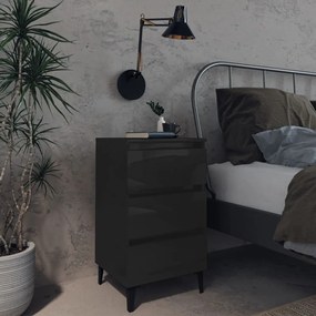 vidaXL Mesa cabeceira c/ pernas metal 40x35x69 cm preto brilhante
