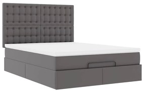 Estrutura de cama otomana com colchão cinza couro falso