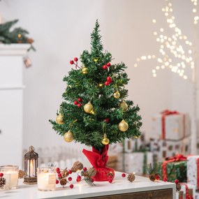 HOMCOM Mini Árvore de Natal 60cm Artificial Decoração de Natal de Pinheiro com Suporte Metálico 73 Ramos PVC Ø20x60cm Verde