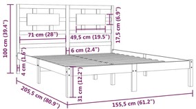 Estrutura de cama king 150x200 cm pinho maciço preto