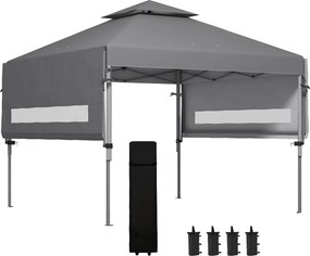 Tenda pop-up dobrável para jardim, 5 x 3 m, em tecido Oxford com 2 paredes ajustáveis, incluindo saco de transporte com Rodas cinzento