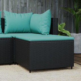 vidaXL Apoio de pés para jardim com almofadão vime PE preto