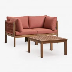Conjunto De Sala Com Sofá Modular De 2 Peças Com Apoios De Braço E Mesa De Centro Em Madeira De Acácia Branson Terracota - Castanho Acácia - Sklum