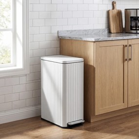 Caixote do lixo de cozinha de 50 L, caixote do lixo com pedal e tampa com fecho suave Branco