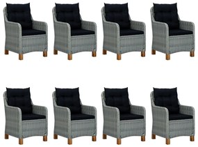 9 pcs conj. jantar exterior + almofadões vime PE cinzento-claro