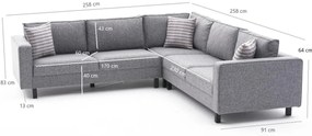 Sofá de Canto Kale – Cinzento – 258 cm x 83 cm x 258 cm