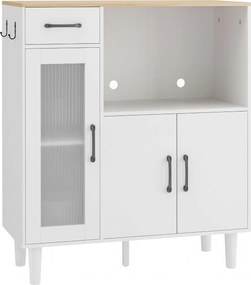 HOMCOM Aparador de Cozinha Moderno com Porta de Acrílico, Gaveta Prateleira Ajustável Compartimento Aberto, 80x34x91 cm Branco | Aosom Portugal