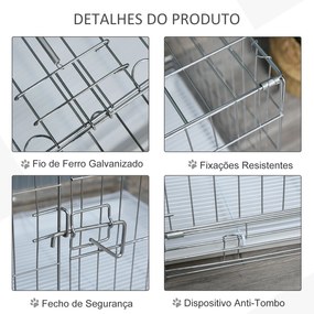 Gaiola Dobrável para Cães Gaiola Metálica 61x43x50cm Gaiola de Metal para Cães com Bandeja Amovível com Travão Prata e Branco