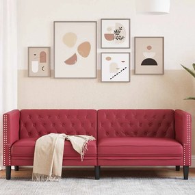 vidaXL Sofá chesterfield 3 lugares couro artificial vermelho tinto