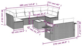 10 pcs conj. sofás jardim com almofadões vime PE castanho