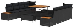 vidaXL Conjunto de Sofá de Jardim 11 pcs Preto Rattan Sintético