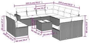 12 pcs conjunto de sofás p/ jardim com almofadões vime PE bege
