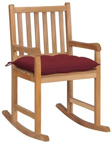 Cadeira de baloiço com almofadão vermelho tinto teca maciça
