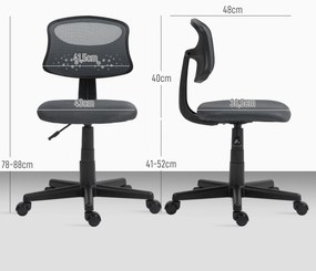Cadeira de Escritório sem Apoio para os Braços com Encosto de Malha Respirável Altura Ajustável 43x48x78-88 cm Cinza
