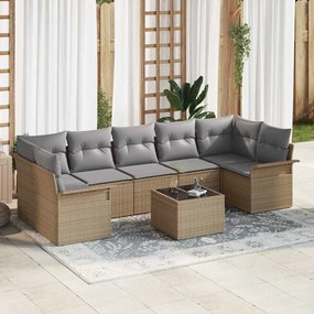 vidaXL Conjunto de Sofá de Jardim de 8 peças com Almofadas Bege de Rattan Poliéster