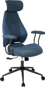 Cadeira de escritório ergonómica com encosto basculante, apoio de cabeça 2D e tecido de linho azul