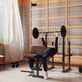 Banco de Musculação Dobrável Banco Multifunções com Suportes para Barras e Encosto Ajustável para Treino Completo de Corpo Preto