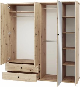 Roupeiro Venmava 114, Preto, Carvalho Artisan, 213x200x60cm, 177 kg, Portas para roupeiro: Com dobradiças