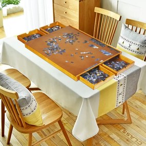 Mesa de puzzle em madeira 1000-1500 peças com superfície lisa e 4 gavetas 80 x 65 x 7 cm