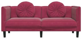 Sofá com almofadões 2 lugares veludo vermelho tinto
